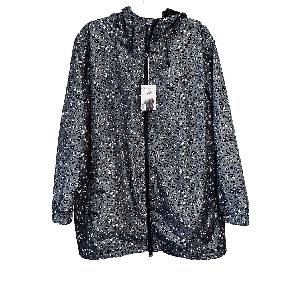 Crane Rain Jacket Size XL NEW Gray Animal Print Breathable Water Repellent Hood